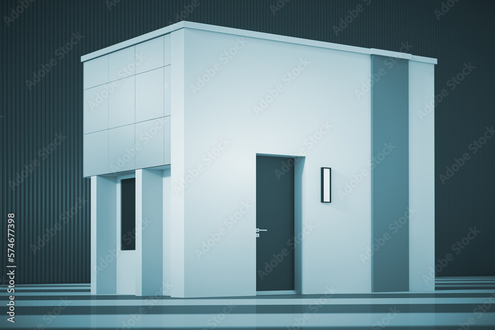 Poster minimalism style architectural abstract modern business building exterior in blue key light. 3d rend