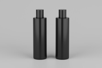 Black Plastic Shampoo  Multiple Cosmetic Bottle Mockup. 3D Rendering