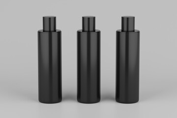 Black Plastic Shampoo  Multiple Cosmetic Bottle Mockup. 3D Rendering