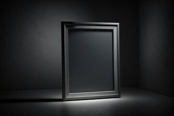 Mockup of black frame in dark interior