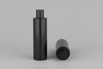 Black Plastic Shampoo  Multiple Cosmetic Bottle Mockup. 3D Rendering