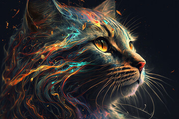 Abstract cat portrait close-up in dark background wallpaper isolated 3d render made by generative ai
