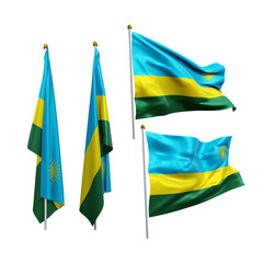 3d rendering east africa rwanda flag fluttering and no fluttering