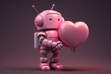 Fototapeta na wymiar pink robot with heart greeting card illustration Generative AI