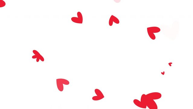 Abstract loop flowing red hearts on white background. Animation for Valentine day, Birthday party, wedding or any holiday. Background for romantic animation.