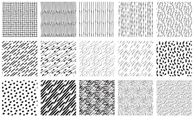 手描き風の黒色のシームレスパターンのセット