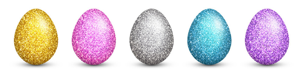 Colorful easter eggs - Glitter eggs on white background