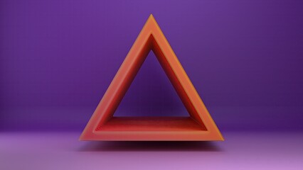 An abstract, dramatic, modern high -quality 3D Rendering graphic design element that leads to the back of the triangle of orange