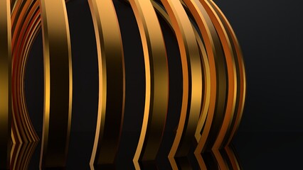 Gold and black curved metal ring Abstracted, dramatic, modern, high -quality 3D Rendering graphic design element material