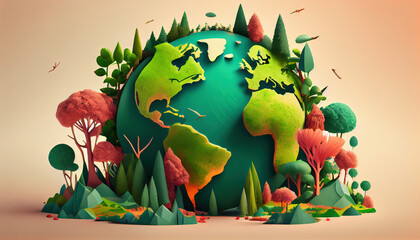 World environment and earth day 3D illustration. Generative AI.