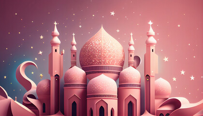 Ramadan kareem background wallpaper islamic mosque realistic element. Generative AI.