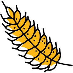 Ear of wheat with grains, autumn harvest, linear vector icon in doodle style