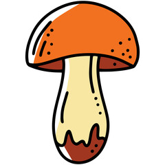 Forest edible mushroom linear cartoon vector icon in doodle style