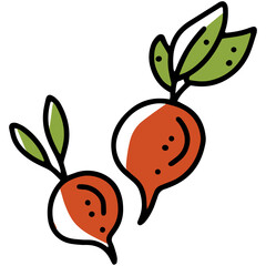 Radish autumn vegetable harvest, linear vector icon in doodle style