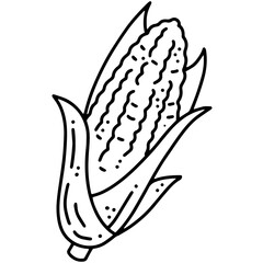 Maize Corn linear cartoon vector icon in doodle style, autumn Vegetable Harvest