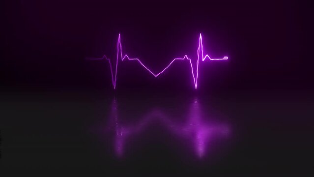 Purple digital cgi heartbeat against black background. Animated electrocardiogram for video intro. 3D computer generated illustration