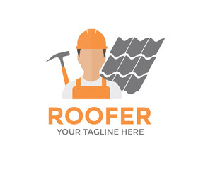Hard working professional Roofer man logo design. Person Profile, Avatar Symbol, Male people icon. Male professional Roofer or Carpenter worker vector design and illustration.
