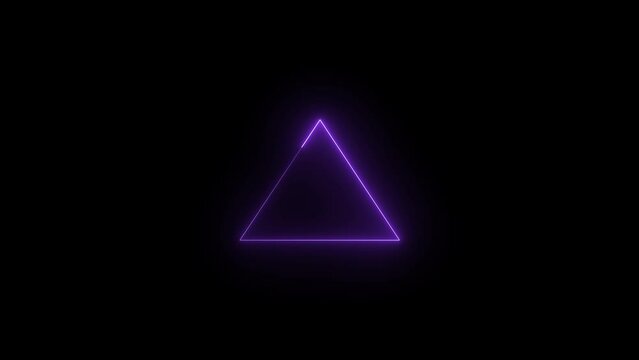 abstract medium purple neon light line running loop triangle black background animation.
