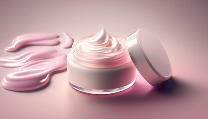 jar of cream. Makeup display mockup. Pastel background. Generative AI
