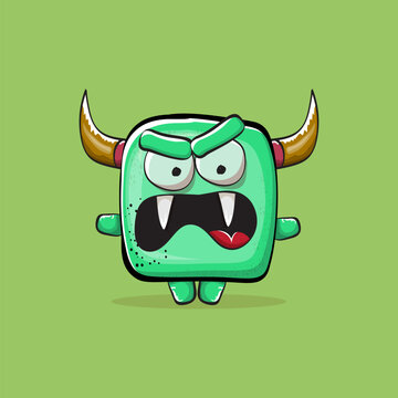 recommend clip art: Vector cartoon funny green monster with horn isolated on green background. Smiling silly green monster print sticker design template. Ghost, troll, gremlin, goblin, devil and monster clip art
