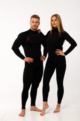 Sports family, husband and wife in thermal clothes.