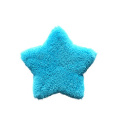 blue Star Fur 3D element render, Typography fluffy style, transparent background, 