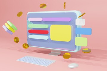 Computer monitor Online shopping marketing Finance concept 3D Illustration Rendering