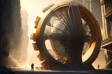 Obraz premium Churning Wheels of Big City Progress; Generative AI
