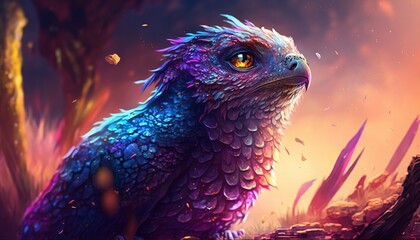 Colorful painting of an animal with creative abstract elements as background. fantasy animal. illustration painting. Generative AI.