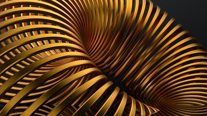 Gold and black donut -type metal -type metal ring zoom -up abstract, dramatic, modern and modern high -quality 3D Rendering graphic design element material