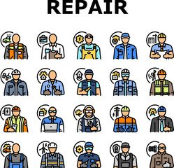 repair worker engineer man icons set vector