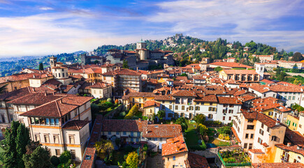 Fototapeta na wymiar Italian historic landmarks and beautiful medieval towns - Bergamo, old town view. Lombardia, Italy