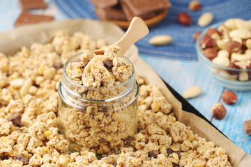 Homemade granola with nuts and chocolate	