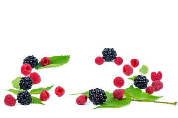 Berry mix isolated on a white background. Raspberry, blackberry.