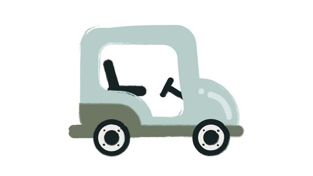 cute hand drawn texture golf cart or buggy car 4k loop animation