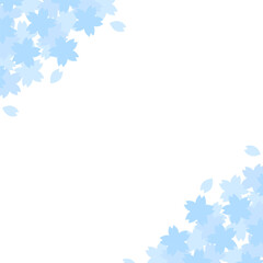 正方形の背景　二隅の桜　水色