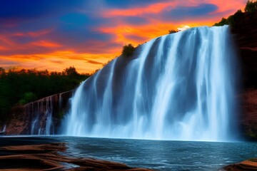 Fototapeta premium Oil painting artistic image of stock market water falls down sunset relaxation - generative ai