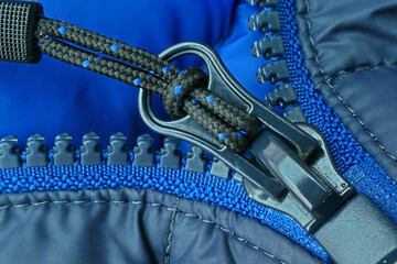 zipper on blue jeans background