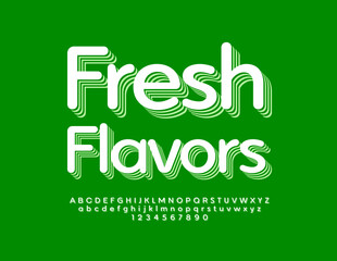 Vector bright emblem Bold Flavors. Trendy Alphabet letters, Numbers and Symbols set. Modern Yellow Font