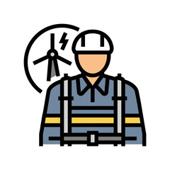 wind turbine technician repair worker color icon vector illustration