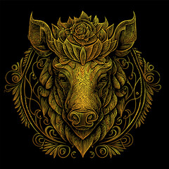 angry boar head is a fierce and intimidating illustration featuring the head of a wild boar, with sharp tusks, furrowed brow, and a menacing snarl