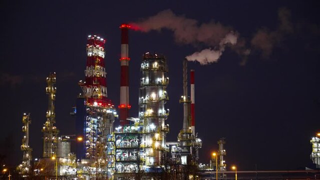 oil refinery evening illumination modern industry