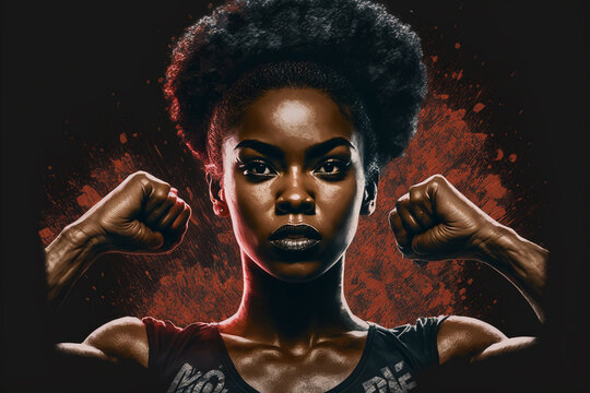 Women's History Month | Black women with raised fists celebrate women's history month. symbolizing the unity in fight for gender equality. Ai