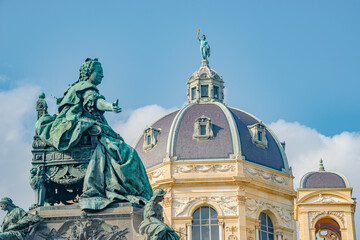 Vienna, Austria - October 17, 2018: Memorial monument of Maria Theresa at Museums quartier between...