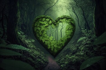 Forest Jungle Heart Background Generative AI