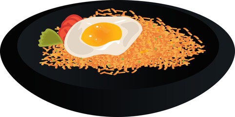 a fried noodle dish served with fried egg and tomatoes
