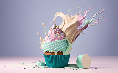 Cupcake realistic illustration created with Generative AI technology