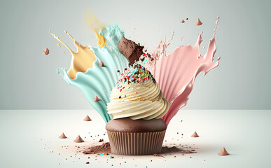 Cupcake realistic illustration created with Generative AI technology