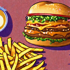 cheeseburger mit Pommes