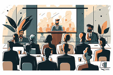 People at a press conference - illustration created with Generative AI technology - obrazy, fototapety, plakaty